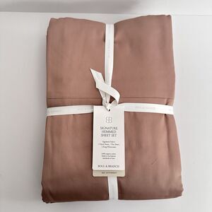 Boll & Branch Signature Hemmed Sheet Set Cal King Terracotta Organic Cotton NWT